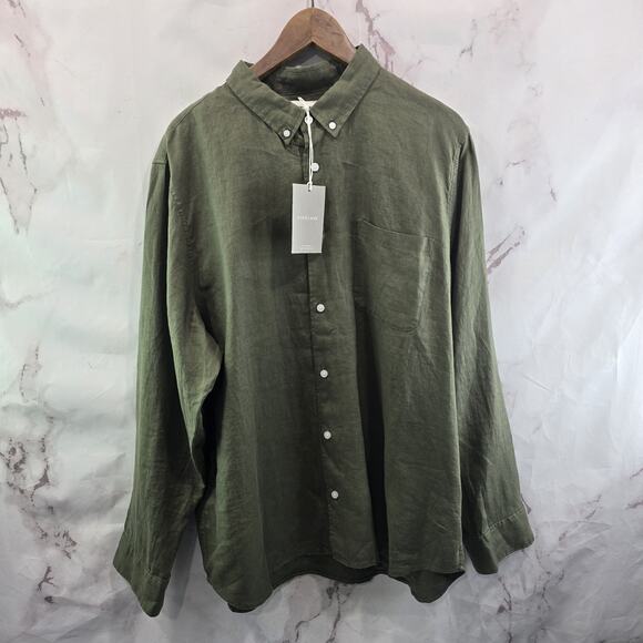 Everlane Shirt Mens 2XL XXL Green Linen Long Sleeve Button Down - Picture 2 of 14
